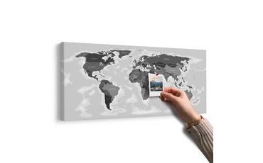 WANDBILD AUF KORK SCHÖNE WELTKARTE MIT SCHWARZ-WEISSEM TOUCH - WANDBILDER AUF KORK - BILDER