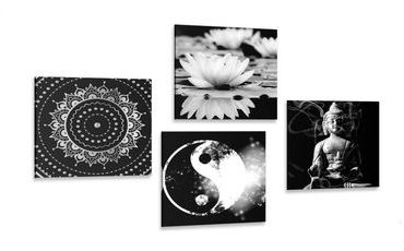 SET OBRAZOV FENG SHUI V ČIERNOBIELOM PREVEDENÍ - ZOSTAVY OBRAZOV - OBRAZY