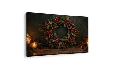 TABLEAU SUR TOILE – COURONNE DE NOËL AUX BAIES ROUGES - TABLEAUX DE NOËL ET D’HIVER - TABLEAUX