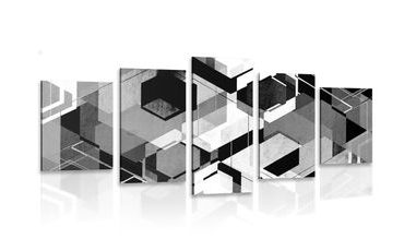 5-PIECE CANVAS PRINT ABSTRACT GEOMETRY IN BLACK AND WHITE - BLACK AND WHITE PICTURES - PICTURES