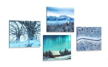 CANVAS PRINT SET SNOWY LANDSCAPE - SET OF PICTURES - PICTURES