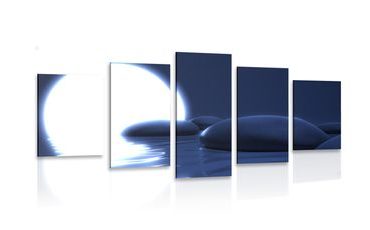 5-DIELNY OBRAZ NÁDHERNÉ ZEN KAMENE A SPLN MESIACA - OBRAZY FENG SHUI - OBRAZY