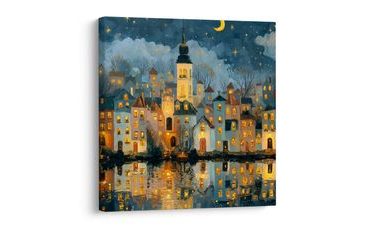 OBRAZ SVÁTEČNÍ KLID NAD ŘEKOU - BAREVNÉ DOMY - OBRAZY