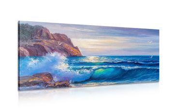 CANVAS PRINT SEA WAVES ON THE COAST - PICTURES OF NATURE AND LANDSCAPE - PICTURES