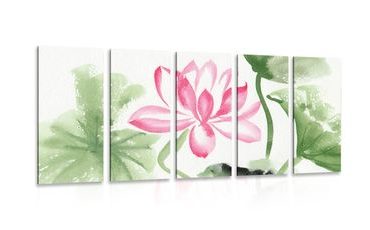 QUADRO IN 5 PARTI FIORE DI LOTO A COLORI - QUADRI DI FIORI - QUADRI