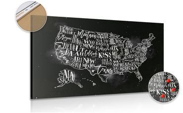 DECORATIVE PINBOARD EDUCATIONAL MAP OF THE USA WITH INDIVIDUAL STATES - PICTURES ON CORK - PICTURES