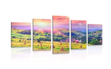 5-PIECE CANVAS PRINT HAYSTACKS IN THE CARPATHIAN MOUNTAINS - PICTURES OF NATURE AND LANDSCAPE - PICTURES