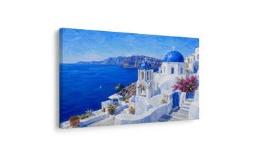 WANDBILD BLAUE KUPPELN VON SANTORINI - BILDER MEER UND STRAND - BILDER