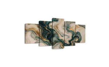 TABLEAU EN 5 PARTIES – VAGUES DE MARBRE TURQUOISE ET OR - TABLEAUX EN MARBRE - TABLEAUX