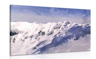 WANDBILD ÖLGEMÄLDE VERSCHNEITE BERGE - WANDBILD IMITATION VON ÖLGEMÄLDE - BILDER