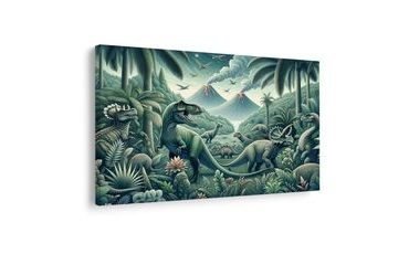 WANDBILD DINOSAURIER IM DSCHUNGEL MIT VULKANEN - KINDERBILDER TIERE - BILDER