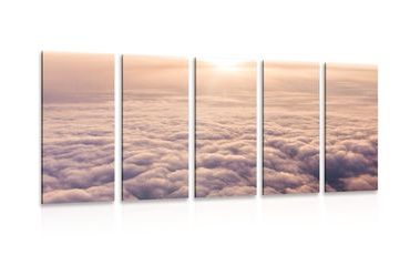 5-PIECE CANVAS PRINT SUNSET FROM AN AIRPLANE WINDOW - PICTURES OF NATURE AND LANDSCAPE - PICTURES