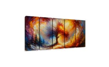 5-TEILIGES WANDBILD BAUM DES LEBENS IM FEUER - BILDER BÄUME DES LEBENS - BILDER