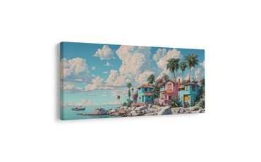 OBRAZ TROPICKÉ DOMKY U MOŘE - BAREVNÉ DOMY - OBRAZY
