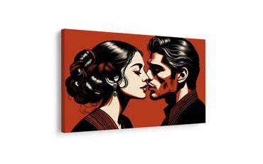 OBRAZ VÁŠNIVÝ POLIBEK NA ČERVENÉM - OBRAZY LÁSKA - OBRAZY