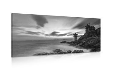 CANVAS PRINT BEAUTIFUL LANDSCAPE BY THE SEA IN BLACK AND WHITE - BLACK AND WHITE PICTURES - PICTURES