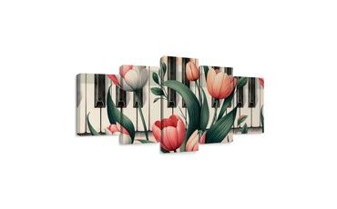 5-DÍLNÝ OBRAZ JARNÍ TÓNY KVĚTIN NA KLAVIATUŘE - OBRAZY KVĚTŮ - OBRAZY