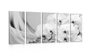 5-PIECE CANVAS PRINT ORCHID ON A CANVAS IN BLACK AND WHITE - BLACK AND WHITE PICTURES - PICTURES