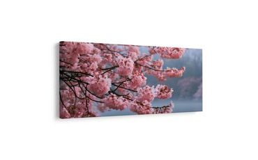 TABLEAU SUR TOILE – SAKURA EN FLEURS AU-DESSUS DE L’EAU CALME - TABLEAUX DE FLEURS - TABLEAUX