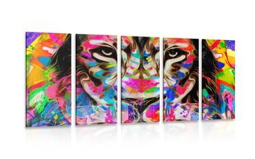 5-PIECE CANVAS PRINT COLORFUL LION HEAD - POP ART PICTURES - PICTURES