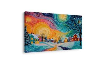 VÁNOČNÍ OBRAZ ZIMNÍ POHÁDKA ZASNĚŽENÉ VESNICE - VÁNOČNÍ A ZIMNÍ OBRAZY - OBRAZY