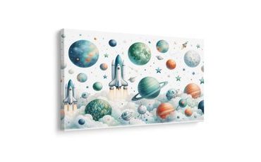 OBRAZ RAKETA MEDZI PLANÉTAMI - DETSKÉ OBRAZY VESMÍR - OBRAZY