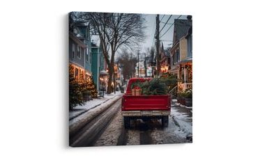OBRAZ ZASNĚŽENÁ ULICE S VÁNOČNÍMI SVĚTLY - VÁNOČNÍ A ZIMNÍ OBRAZY - OBRAZY
