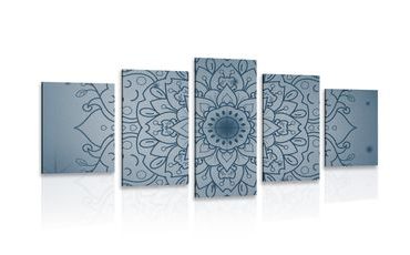 5-DIELNY OBRAZ TMAVO MODRÝ KVET MANDALY - OBRAZY FENG SHUI - OBRAZY