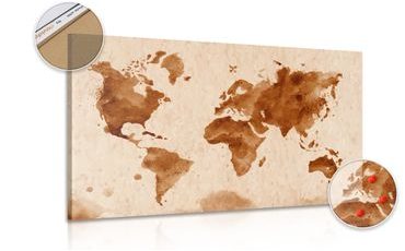 DECORATIVE PINBOARD WORLD MAP IN RETRO STYLE - PICTURES ON CORK - PICTURES