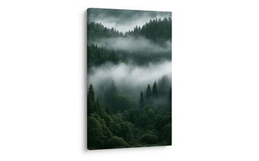 TABLEAU SUR TOILE – FORÊT DE CONIFÈRES DANS LA BRUME - TABLEAUX FORÊT - TABLEAUX