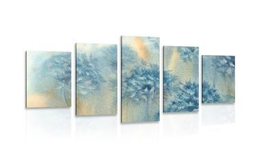 5-PIECE CANVAS PRINT BLUE DANDELION IN WATERCOLOR DESIGN - ABSTRACT PICTURES - PICTURES