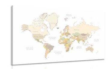 CANVAS PRINT WORLD MAP WITH VINTAGE ELEMENTS - PICTURES OF MAPS - PICTURES