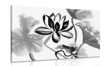 CANVAS PRINT WATERCOLOR LOTUS FLOWER IN BLACK AND WHITE - BLACK AND WHITE PICTURES - PICTURES