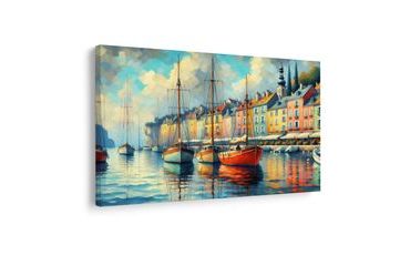 OBRAZ LODĚ V BAREVNÉM PŘÍSTAVU - OBRAZY MĚSTA - OBRAZY