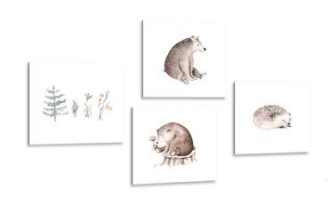 Set of pictures forest animals in minimalist style