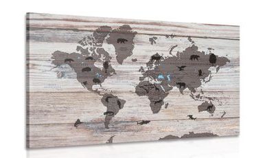 CANVAS PRINT MAP ON A WOODEN BASE - PICTURES OF MAPS - PICTURES