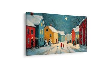 OBRAZ VÁNOČNÍ ULICE V NOCI - VÁNOČNÍ A ZIMNÍ OBRAZY - OBRAZY