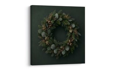 TABLEAU SUR TOILE – COURONNE DE L’AVENT NATURELLE VERTE - TABLEAUX DE NOËL ET D’HIVER - TABLEAUX