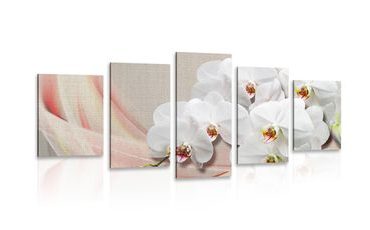 5-TEILIGES WANDBILD WEISSE ORCHIDEE AUF LEINWAND - BILDER BLUMEN - BILDER