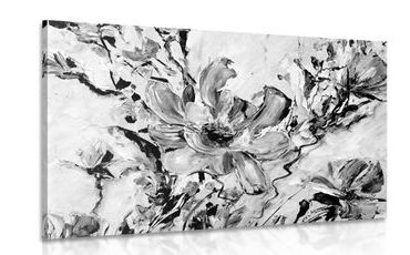 CANVAS PRINT PAINTED SUMMER FLOWERS IN BLACK AND WHITE - BLACK AND WHITE PICTURES - PICTURES