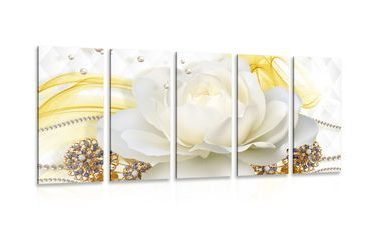 5-PIECE CANVAS PRINT LUXURY ROSE WITH AN ABSTRACTION - ABSTRACT PICTURES - PICTURES