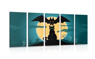 5-PIECE CANVAS PRINT FRIENDLY SPOOKS UNDER A FULL MOON - PICTURES CATS - PICTURES