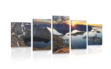 5-DÍLNÝ OBRAZ OKOUZLUJÍCÍ HORSKÁ PANORAMA SE ZÁPADEM SLUNCE - OBRAZY PŘÍRODY A KRAJINY - OBRAZY