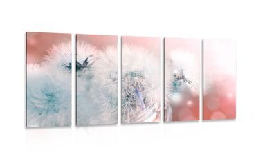 5-PIECE CANVAS PRINT DANDELION WITH ABSTRACT ELEMENTS - PICTURES FLOWERS - PICTURES