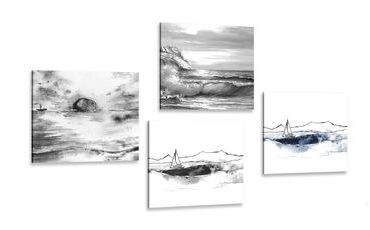 CANVAS PRINT SET SEA IN THE IMITATION OF AN OIL PAINTING - SET OF PICTURES - PICTURES