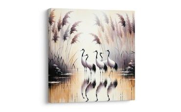 QUADRO SU TELA – GRU NELLA MATTINA DORATA - QADRI DI UCCELLI - STAMPE E QUADRI