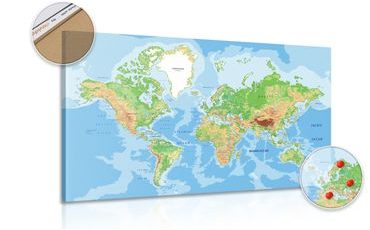 DECORATIVE PINBOARD CLASSIC WORLD MAP - PICTURES ON CORK - PICTURES