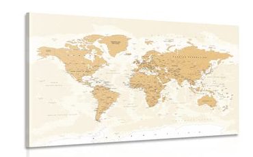 CANVAS PRINT WORLD MAP WITH A VINTAGE TOUCH - PICTURES OF MAPS - PICTURES