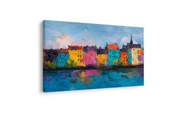 OBRAZ PESTROBAREVNÉ DOMY U ŘEKY - BAREVNÉ DOMY - OBRAZY