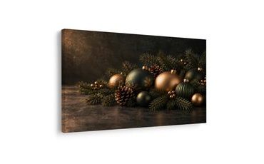TABLEAU SUR TOILE – BOULES DE NOËL EN HARMONIE DORÉE - TABLEAUX DE NOËL ET D’HIVER - TABLEAUX